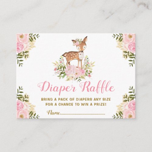 Floral Forest Deer Diaper Raffle Girl Baby Shower Enclosure Card
