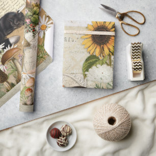 Floral Forest Fox Mushrooms Ephemera Decoupage Wrapping Paper