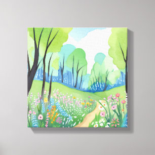 Floral Forest Nature Watercolor Wildflowers Canvas Print