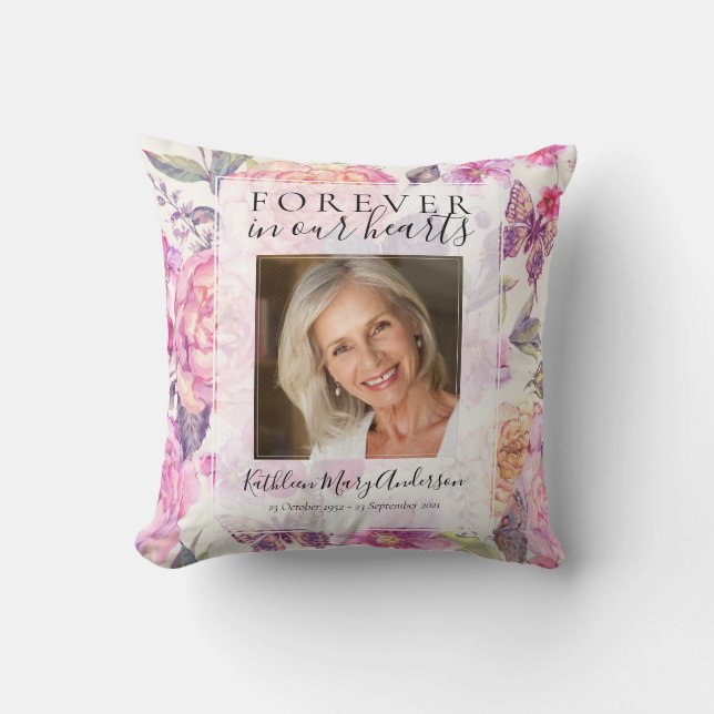 Floral Forever in Our Hearts Photo Throw Pillow (Front)