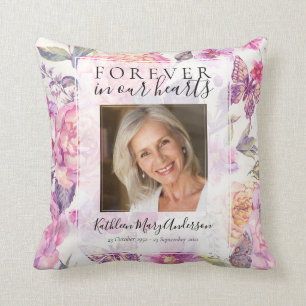Floral Forever in Our Hearts Photo Throw Pillow