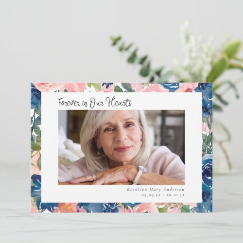 Floral Forever in Our Hearts Sympathy Photo Thank You Card