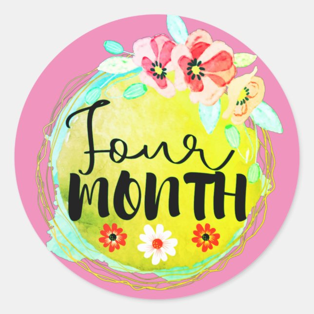 Floral Four Month Old Baby Milestone Label (Front)