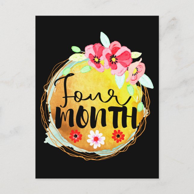 Floral Four-Month-Old Baby Milestone Label Postcard (Front)