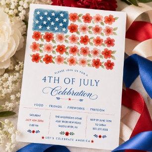 Floral Fourth of July Celebration Invite
