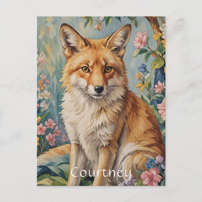 Floral Fox: A Fox Among Flowers Postcard (Front)