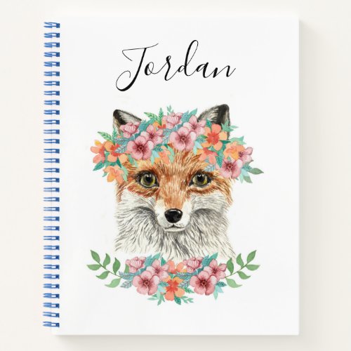 Floral Fox  Add Your Name Notebook