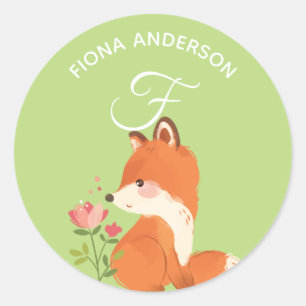 Floral Fox • Alphabet Monogram Cute School Daycare Classic Round Sticker