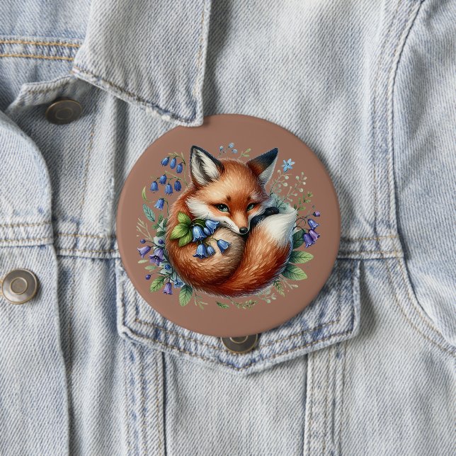 Floral Fox Botanical Woodland Art Button (In Situ)