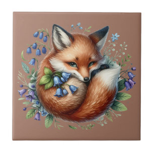 Floral Fox Botanical Woodland Art Ceramic Tile