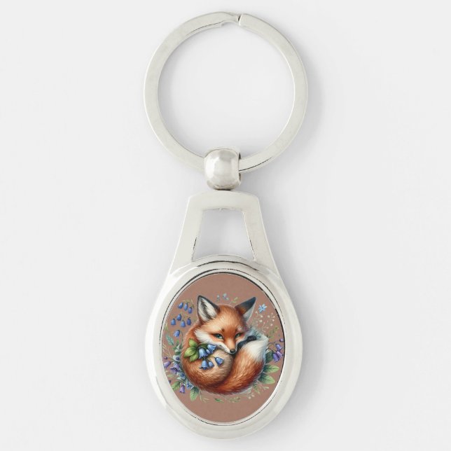 Floral Fox Botanical Woodland Art Keychain (Front)