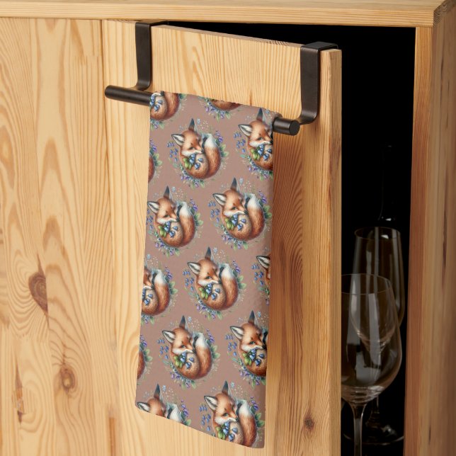 Floral Fox Botanical Woodland Art Kitchen Towel (Thirds Fold)