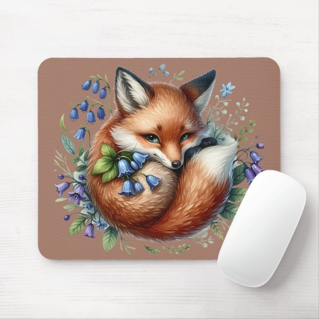 Floral Fox Botanical Woodland Art Mouse Pad (With Mouse)