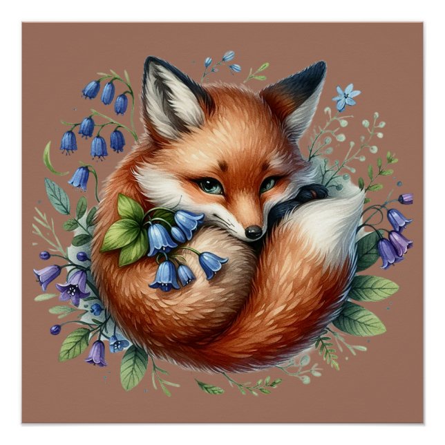 Floral Fox Botanical Woodland Poster (Front)