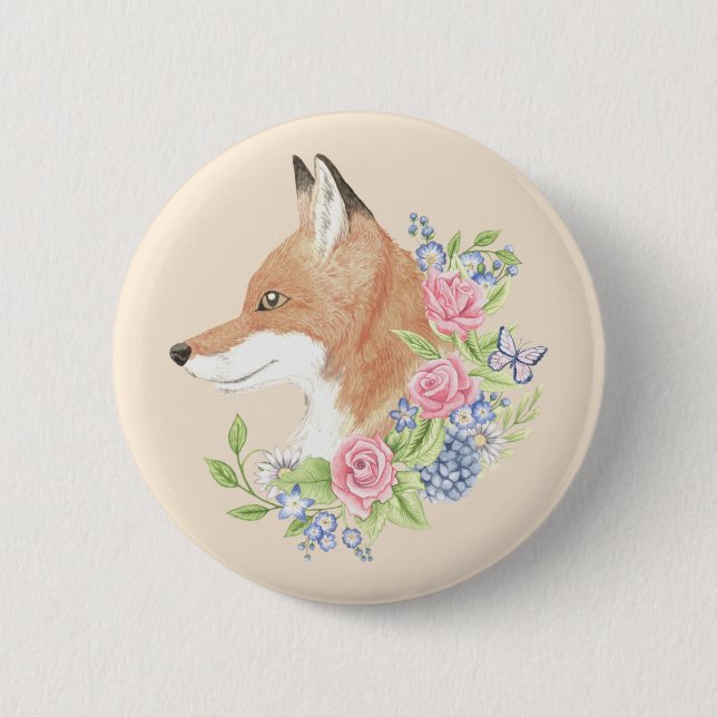 Floral Fox Button (Front)