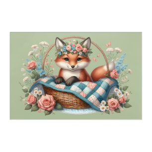 Floral Fox in Basket with Quilt & Flowers Acrylic Print