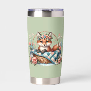 Floral Fox in Basket with Quilt & Flowers Insulated Tumbler