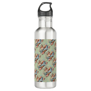 Floral Fox in Basket with Quilt & Flowers Stainless Steel Water Bottle