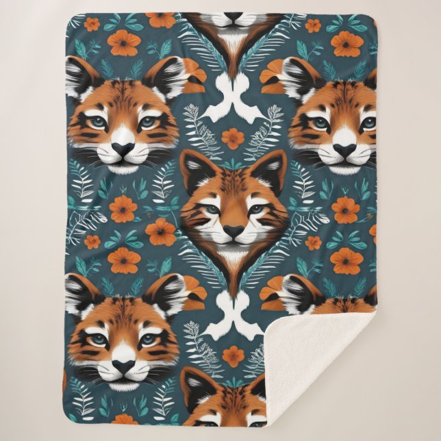 "Floral Fox Mirage" Sherpa Blanket (Front)