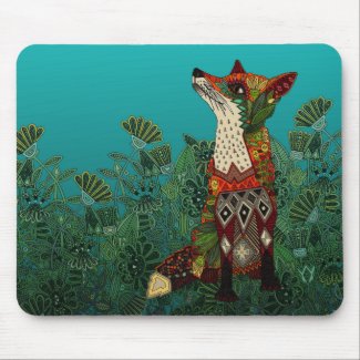 floral fox mouse pad