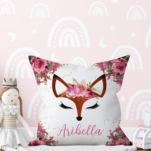 Floral Fox Princess Face Reversible Pillow