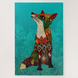floral fox turquoise jigsaw puzzle