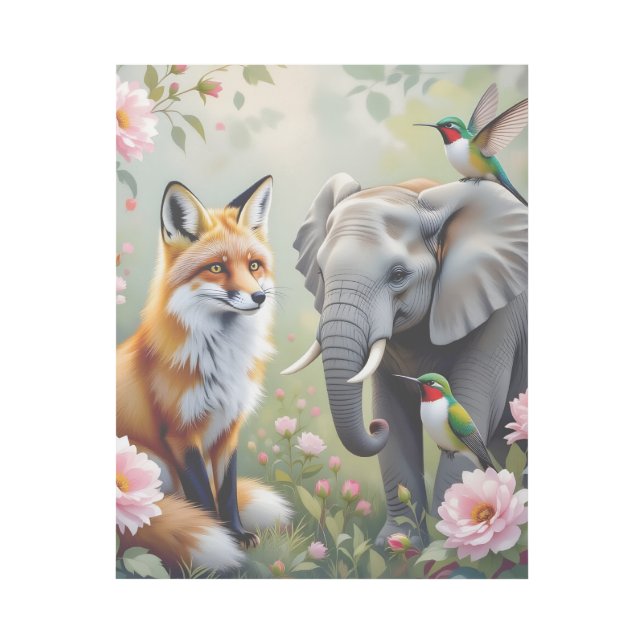 Floral Fox with Peonies, Botanical Elephant Art  (Front)