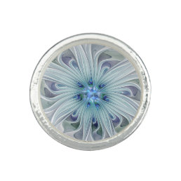 Floral Fractal Art Abstract Blue Pastel Flower Ring