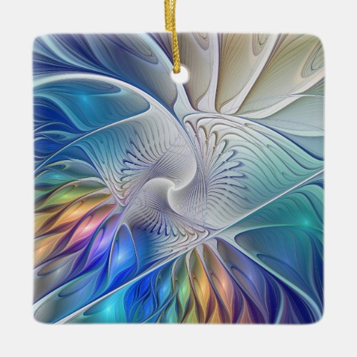 Floral Fractal Art Colorful Abstract Flower Ceramic Ornament