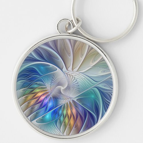 Floral Fractal Art Colorful Abstract Flower Keychain
