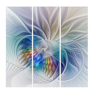 Floral Fractal Art, Colorful Abstract Flower Triptych