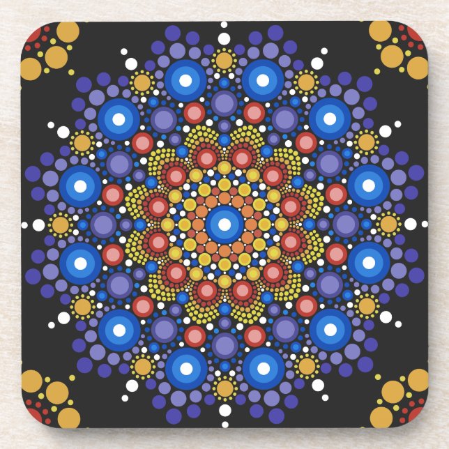 Floral Fractal Art Dotted Retro Mandala Beverage Coaster (Front)