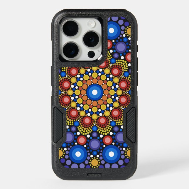 Floral Fractal Art Dotted Retro Mandala iPhone 15 Pro Case (Back)