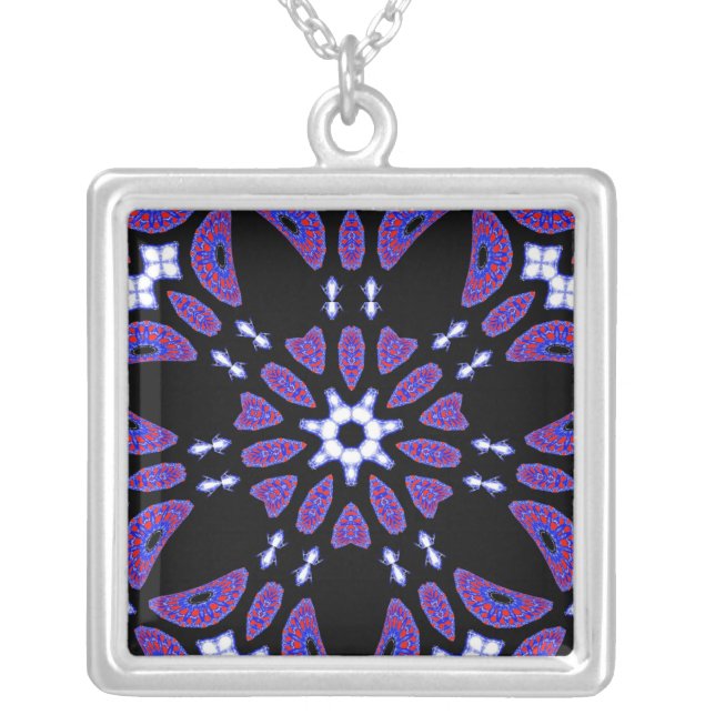 Floral fractal design silver plated necklace (Front)