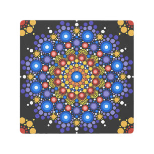 Floral Fractal Dotted Retro Mandala Metal Wall Art