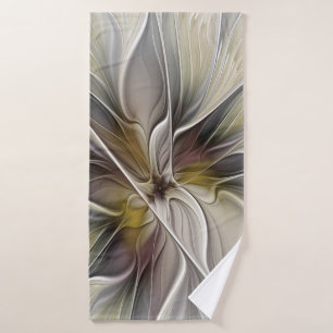 Floral Fractal, Fantasy Flower with Earth Colors Bath Towel