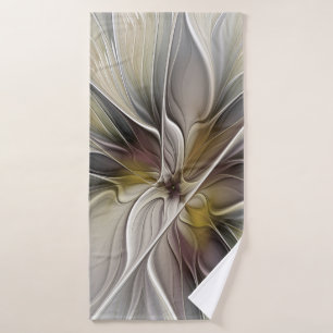 Floral Fractal, Fantasy Flower with Earth Colors Bath Towel