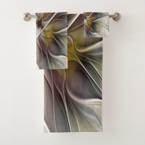 Floral Fractal Fantasy Flower with Earth Colors Bath Towel Set