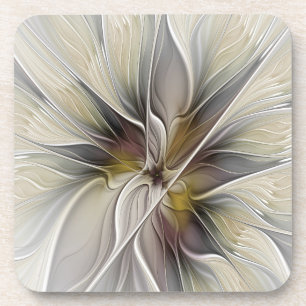 Floral Fractal, Fantasy Flower with Earth Colors Beverage Coaster