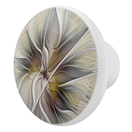 Floral Fractal Fantasy Flower with Earth Colors Ceramic Knob