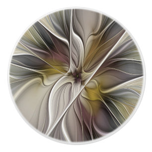 Floral Fractal, Fantasy Flower with Earth Colors Ceramic Knob