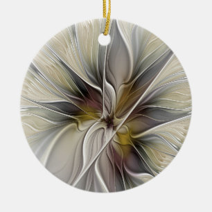 Floral Fractal, Fantasy Flower with Earth Colors Ceramic Ornament