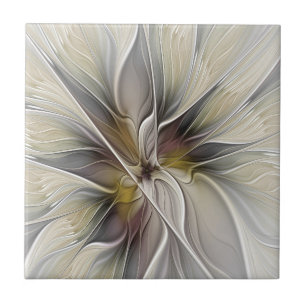 Floral Fractal, Fantasy Flower with Earth Colors Ceramic Tile