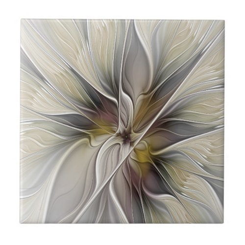 Floral Fractal Fantasy Flower with Earth Colors Ceramic Tile