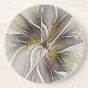 Floral Fractal, Fantasy Flower with Earth Colors Coaster
