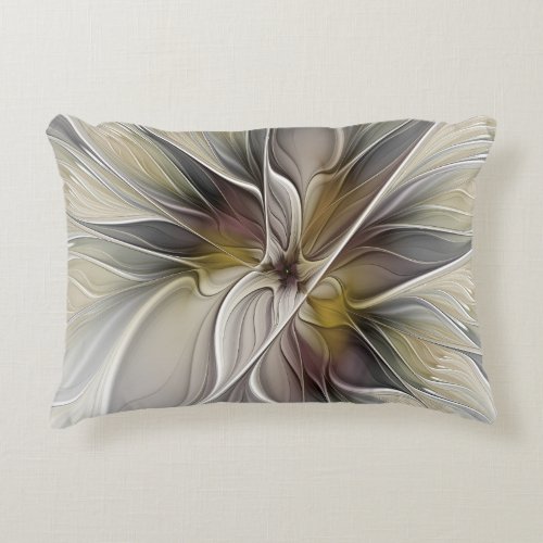 Floral Fractal Fantasy Flower with Earth Colors Decorative Pillow