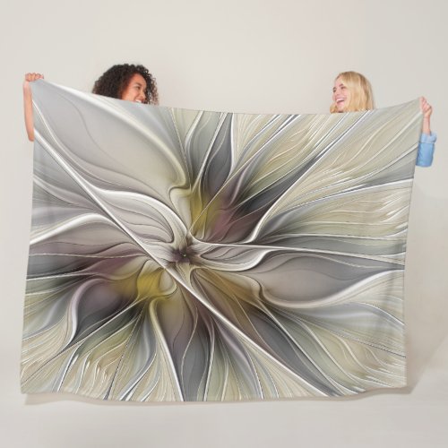 Floral Fractal Fantasy Flower with Earth Colors Fleece Blanket