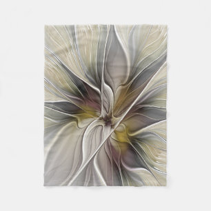 Floral Fractal, Fantasy Flower with Earth Colors Fleece Blanket