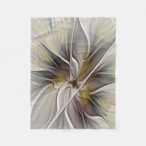 Floral Fractal Fantasy Flower with Earth Colors Fleece Blanket