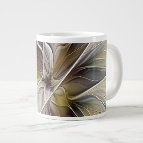 Floral Fractal Fantasy Flower with Earth Colors Giant Coffee Mug